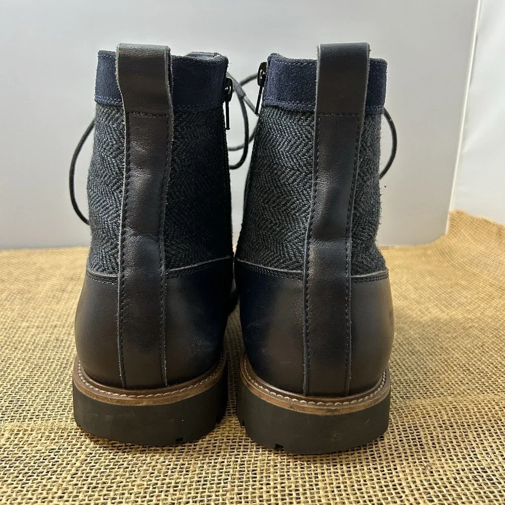 La Milano Hearth Mens Navy Leather Suede Herringbone Lace Up Boots 8521145K 12